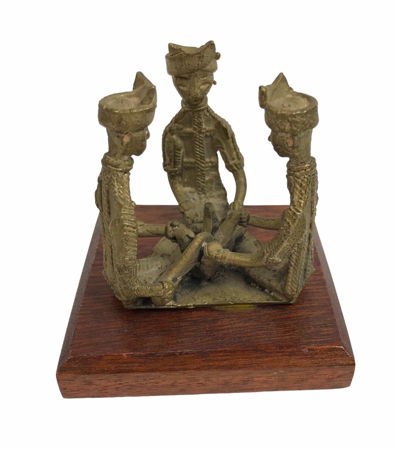 Vintage Tribal Men Tboli Warriors Brass and Wood Figurine