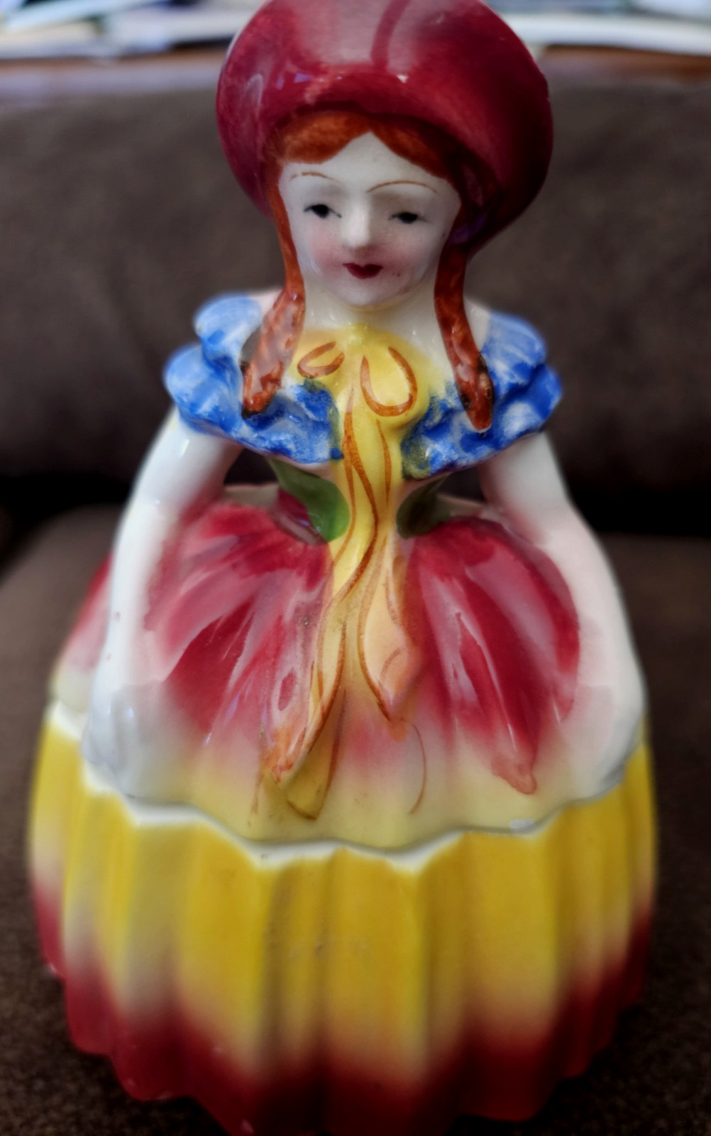 Vintage Hand Painted Southern Bell Figurine Trinket Box~Japan