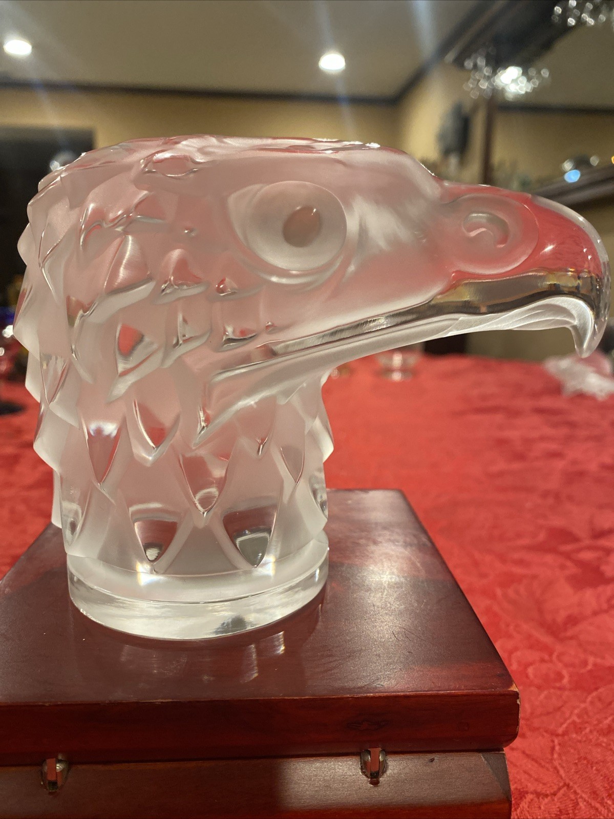 R Lalique France-Tête d’Aigle” Crystal Eagles Head Paperweight MCM Signed