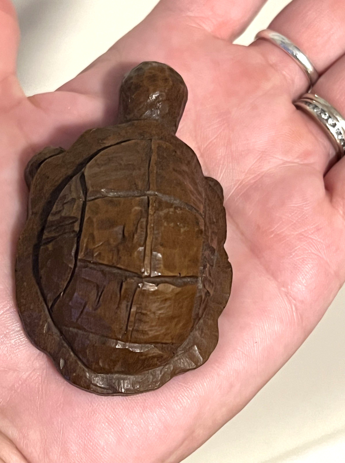 Miniature 3″ Hand Carved or casted Turtle figurine resin composite wood look