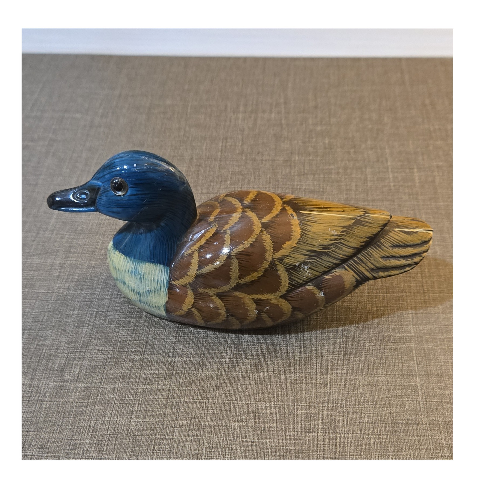 Hand Painted Wooden Duck Figurine, Blue/Brown/Black/Beige, Unboxed, 1 Pack