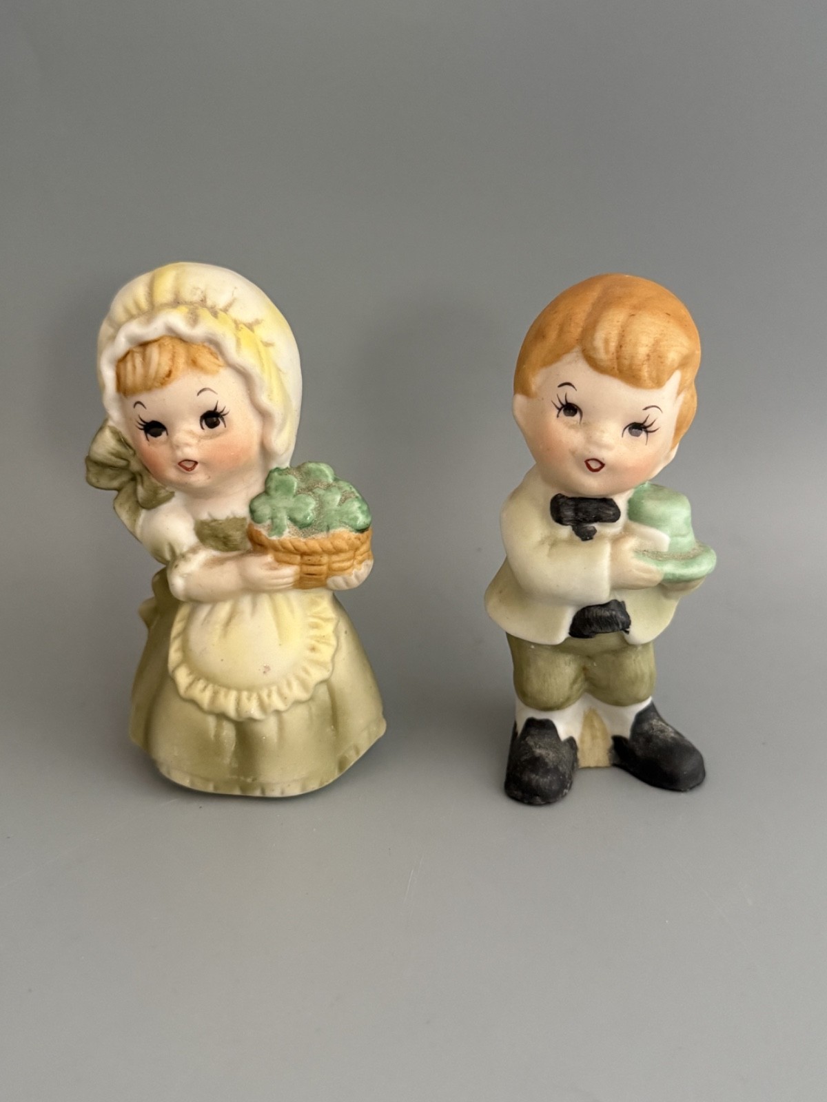 Boy and Girl Shamrock/ St. Patricks Day Figurines Pair