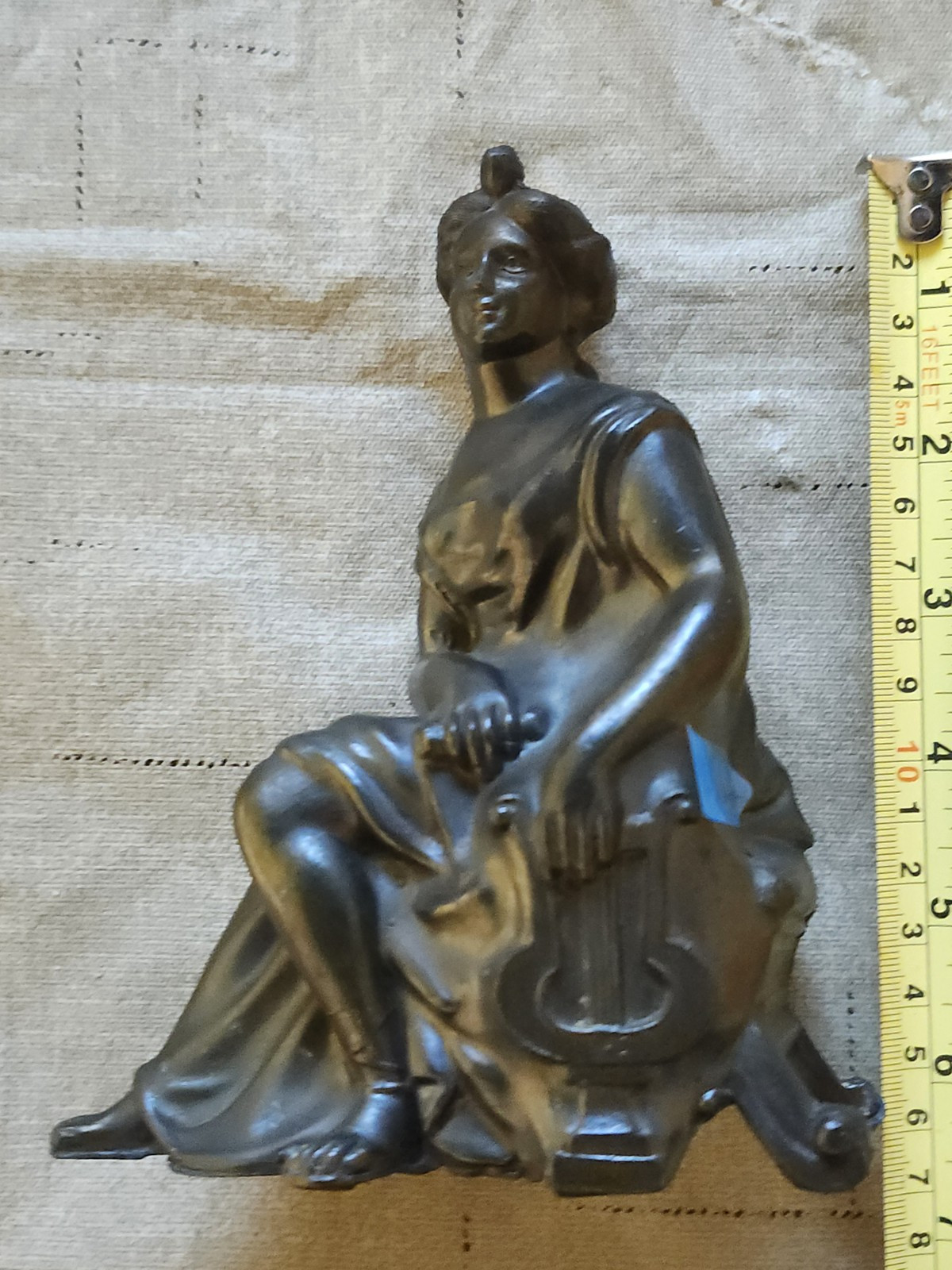 Antique Statue Sitting Woman Playing Harp