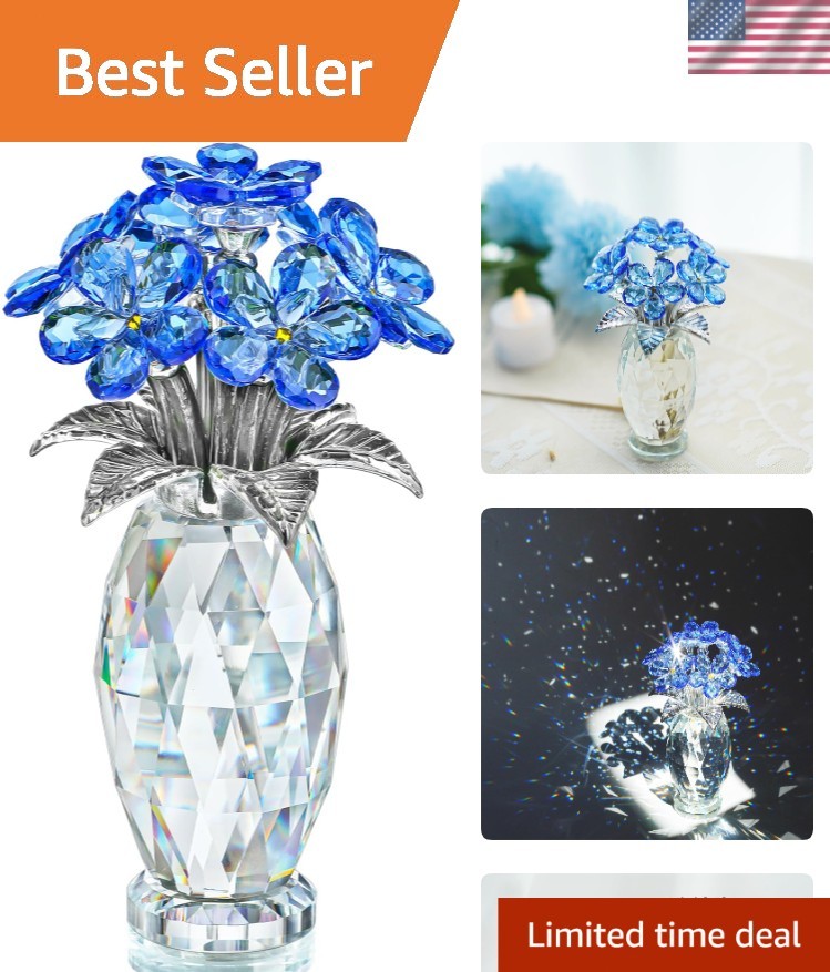 Crystal Flower Figurine Blue Forget Me Not Gift for Women Home Decor