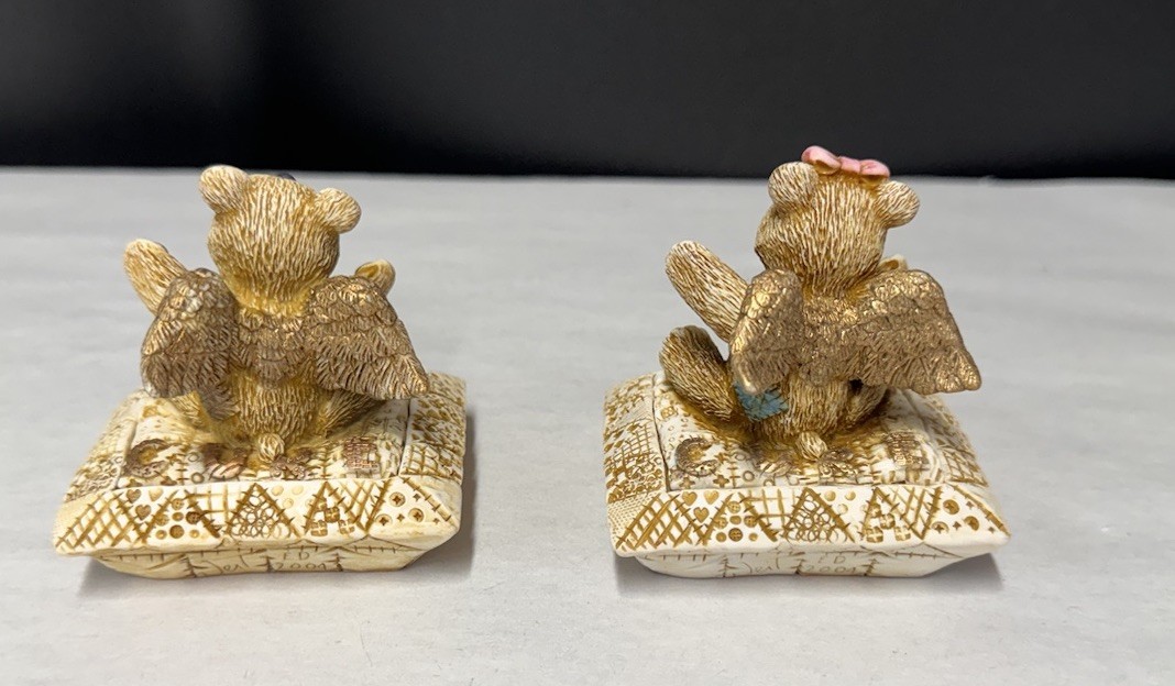 LOT OF 2 NEIL EYRE DESIGNS HOPE & CARE ANGEL BEAR FIGURINE TRINKET BOX SIGNED