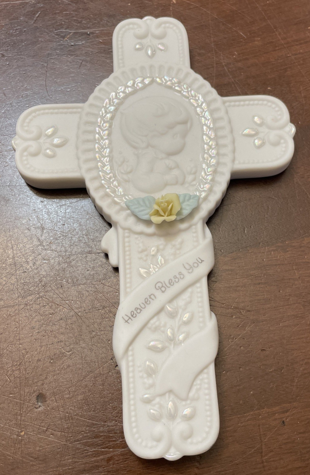 1995 Precious Moments My Christening Day Ceramic Cross Heaven Bless You Enesco