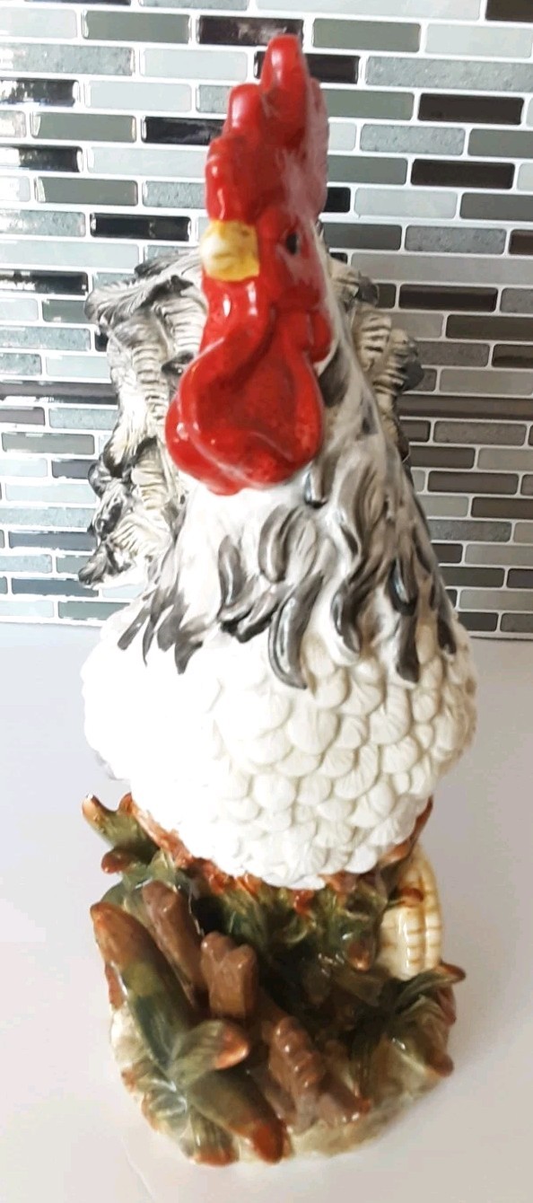Noble Excellence Colorful & Stately Vtg 15″ Ceramic Rooster White & Black Read!
