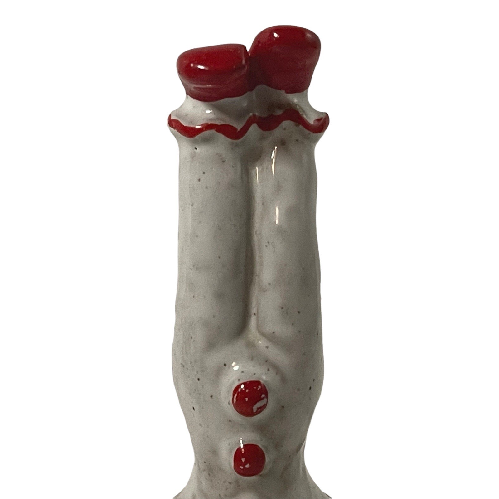 Clown Head Stand Figurine Red White Glazed Terra Cotta Clay 4.75″ Napcoware