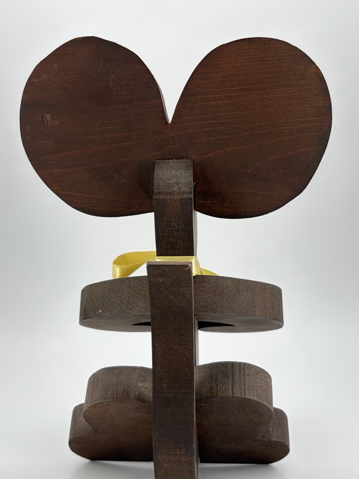 Wood Mouse Figurine 3D Effect Woodgrain Brown Yellow Ribbon Animal Sculpture