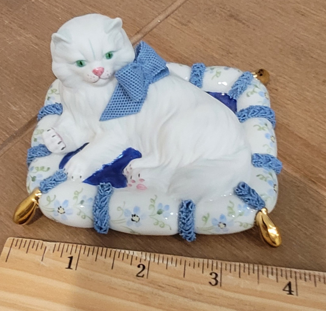 Vintage Irish Dresden Cat On A Pillow Figurine Ireland