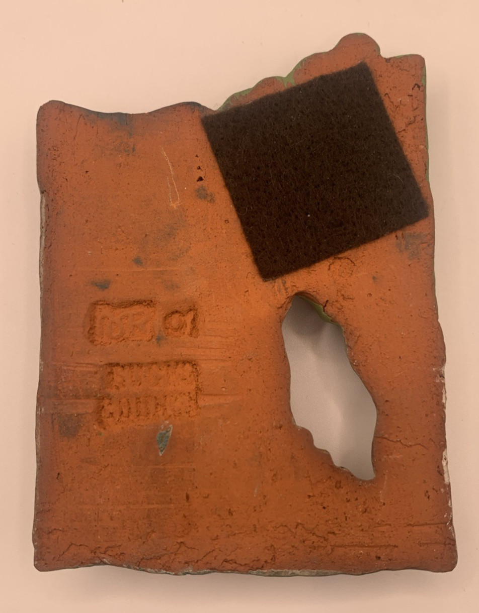4.5″+Terracotta Glazed House & Tree Signed Busk County Brown Stone Building 3D