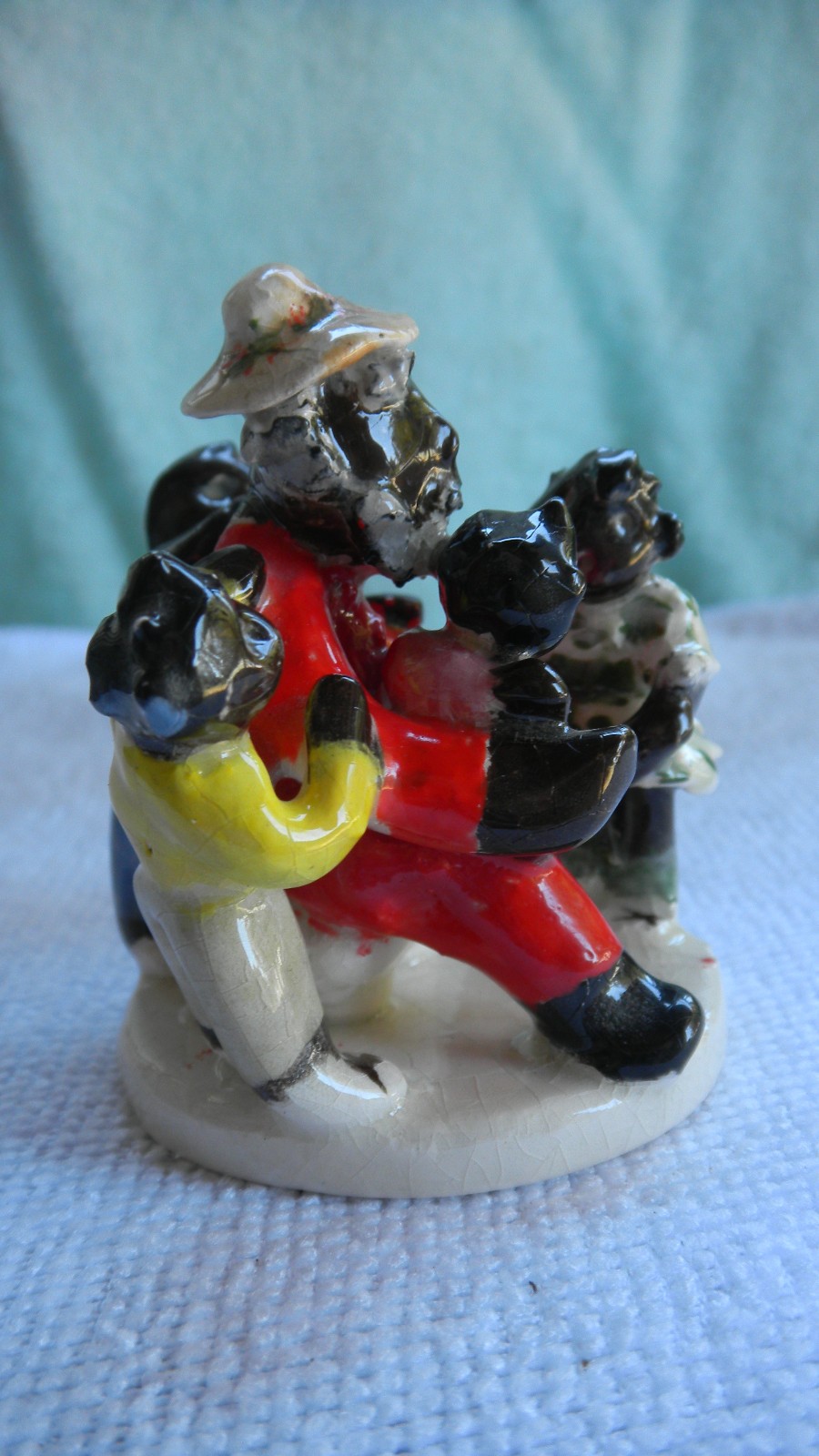 Vintage Ceramic Black Family Grandfather and Grandchildren Primitive Art Piece