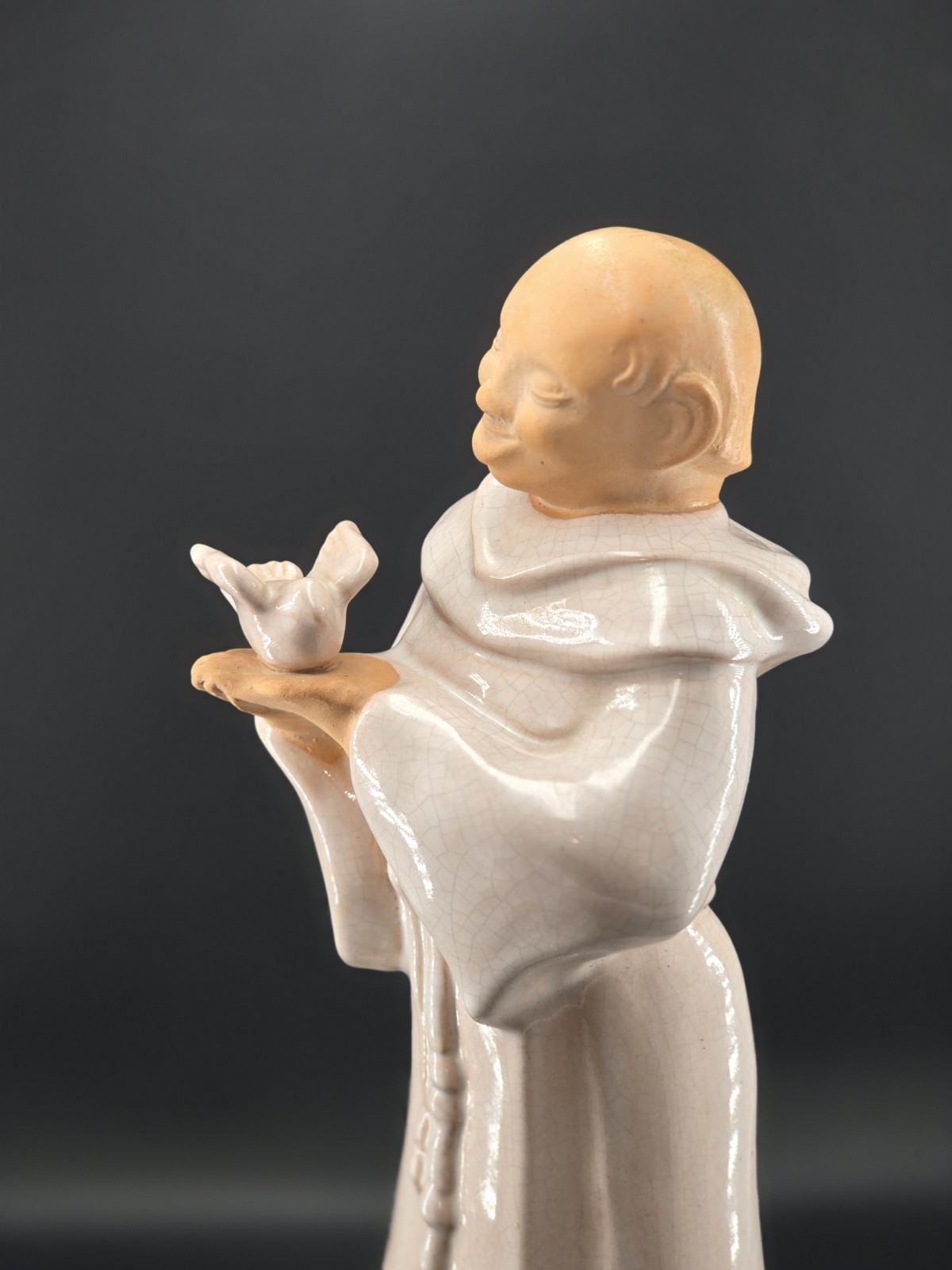 Vintage Glazed Ceramic St. Francis of Assisi Figurine Signed MCM