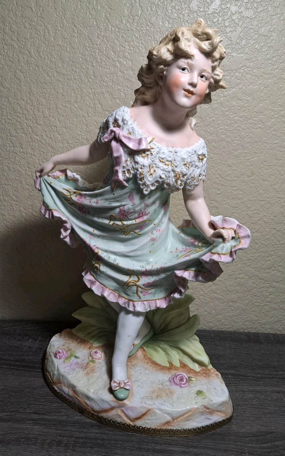 Rare Antique Gebruder Heubach 16″ Dancing Girl German Bisque Porcelain FIgurine