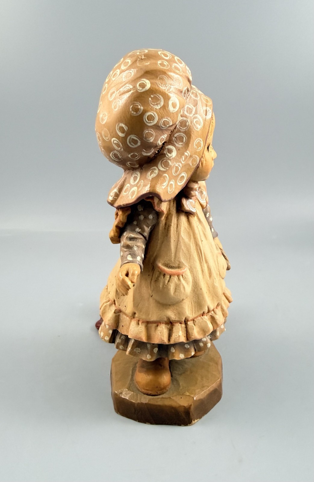Vintage ANRI Sarah Kay Wood Carved PLAYTIME Girl w/ Wagon & Doll Figurine 6.5″