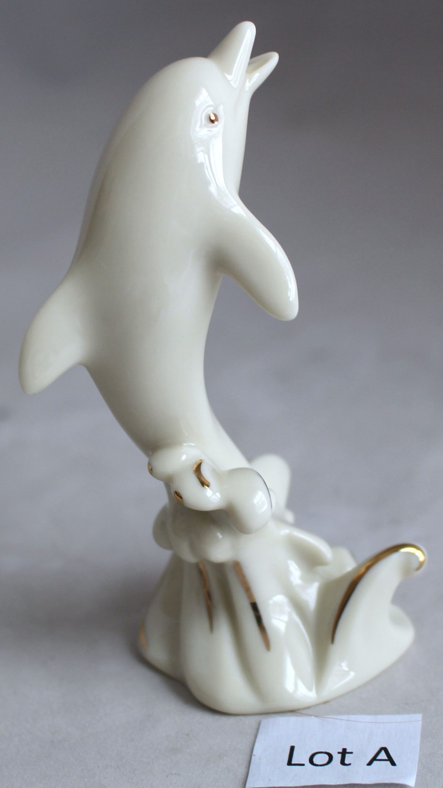Lenox Leaping Dolphin Figurine Ivory Porcelain 24K Gold Accents 4″ Excellent