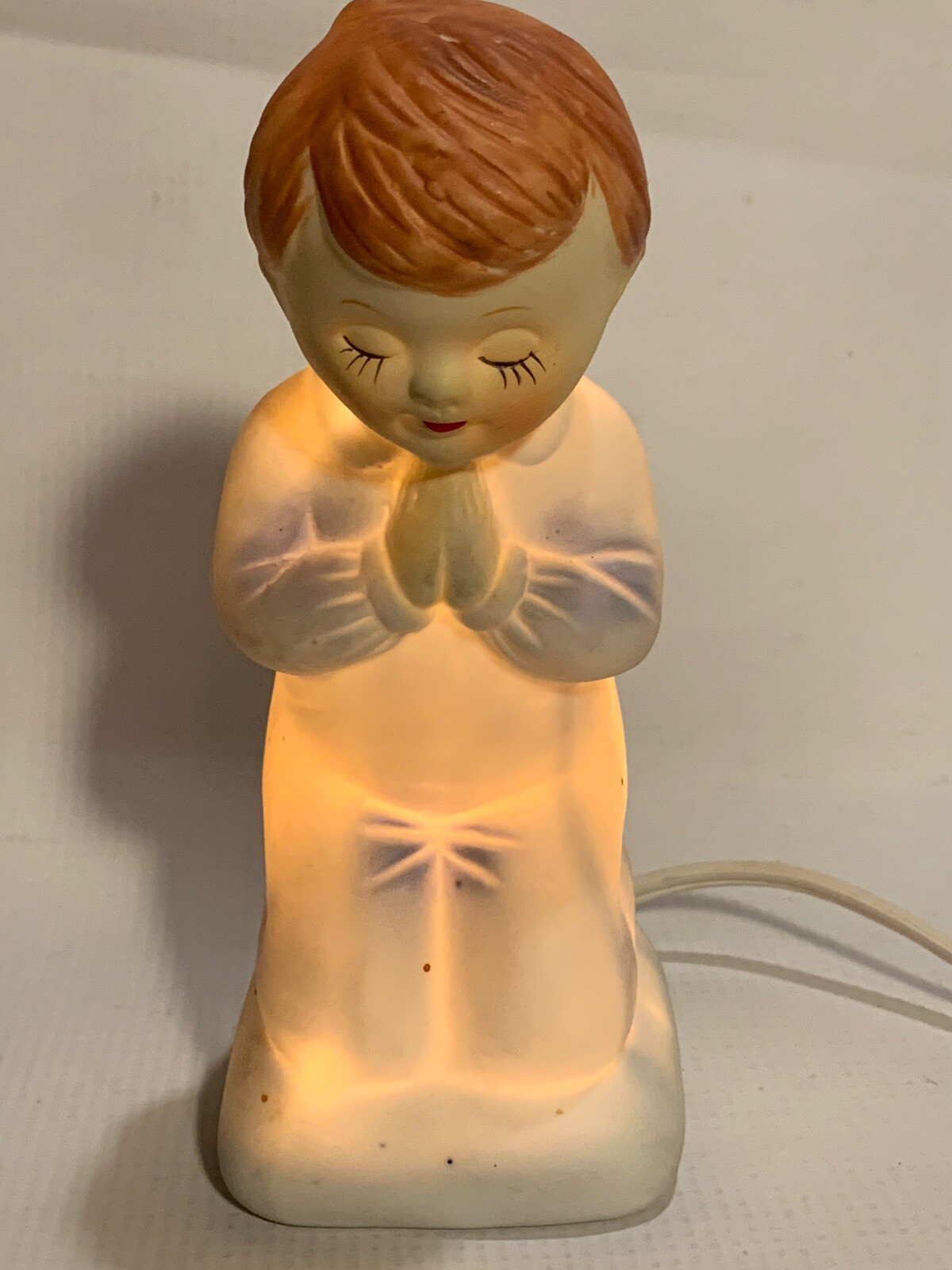 Vintage Praying Child Figurine Night Light 6″ Tested Made In Taiwan