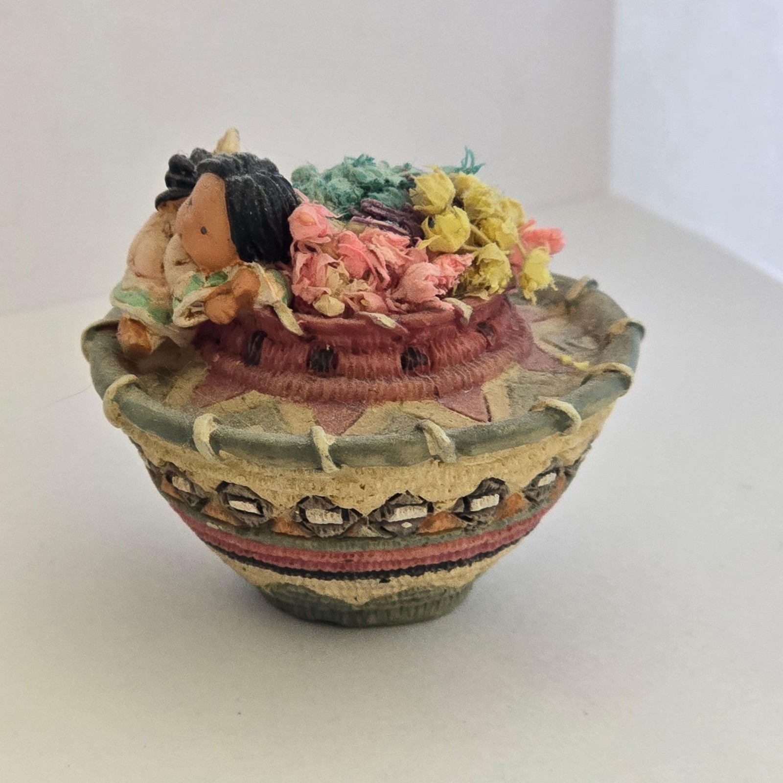 1997 Friends of the Feather – Girl With Flower Basket in Woven Pot – Enesco