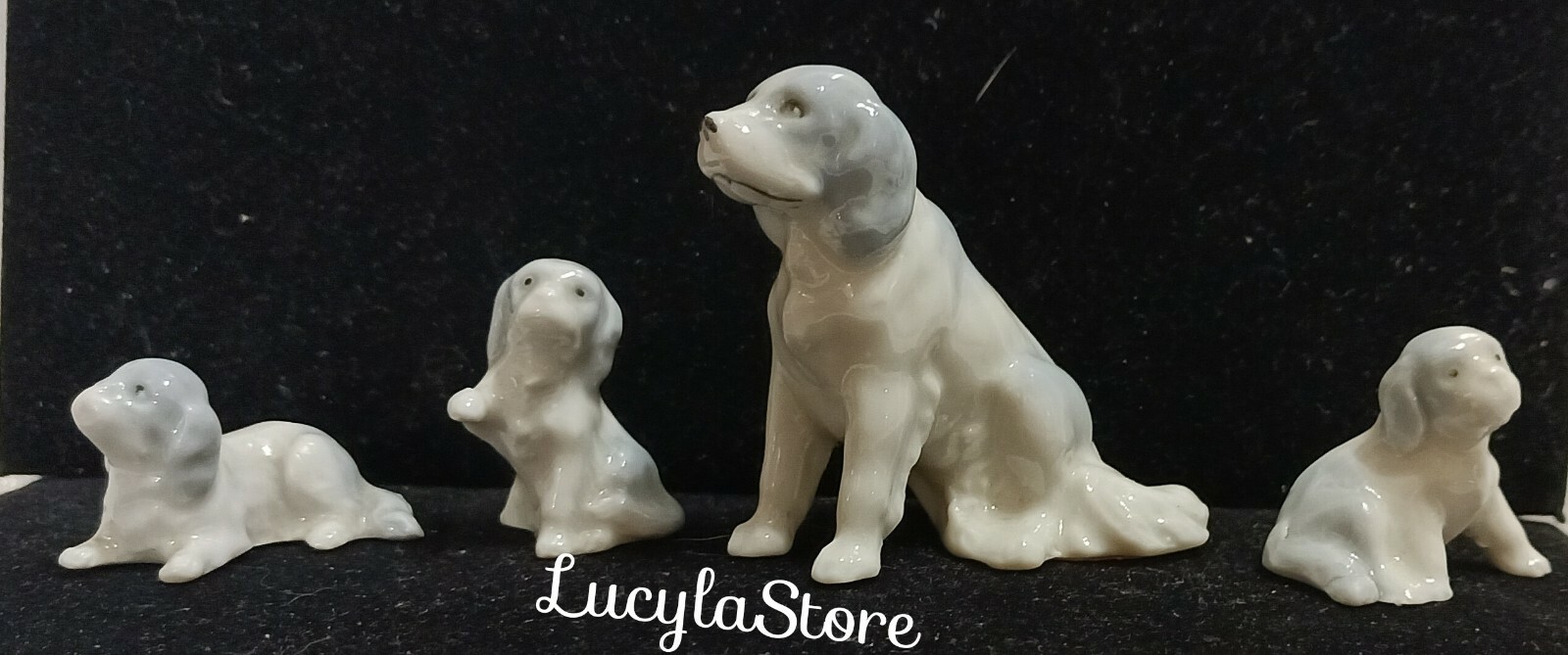 Vintage Miniature ERPHILA Delicate Porcelain Family Dog Puppy 4 Dogs Figurine