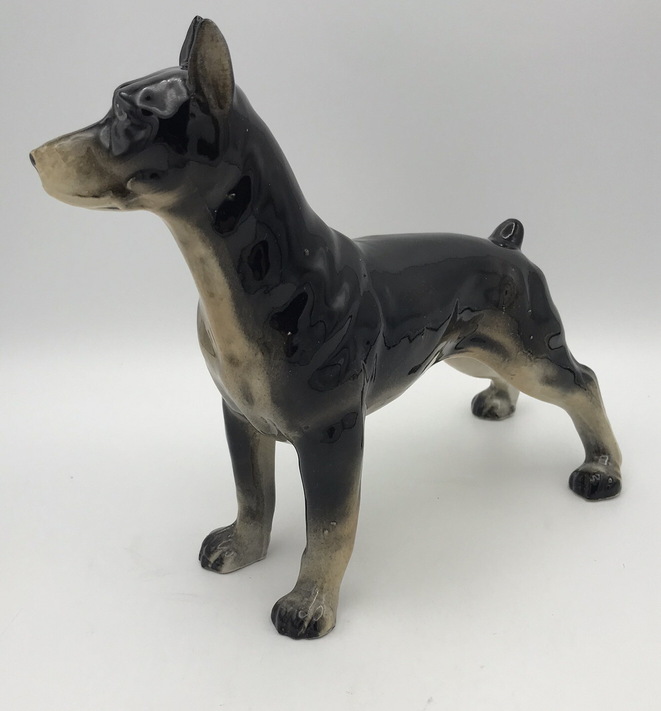 Vtg Doberman Figurine Ceramic Dog Handpainted MCM Decor 50s 60s Fairyland Import
