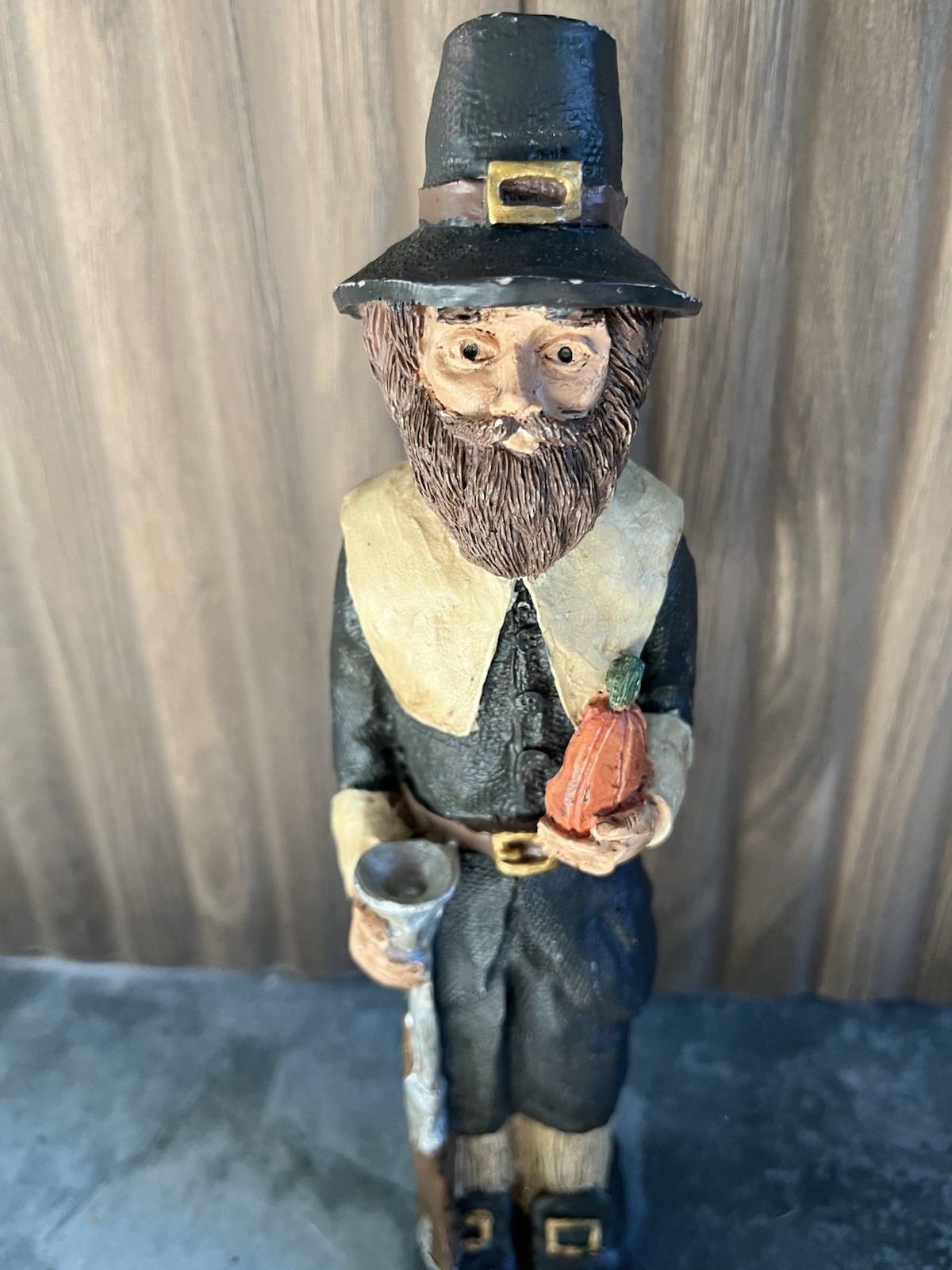 Pilgrim Man Holding A Musket And A Pumpkin 8 3/4”