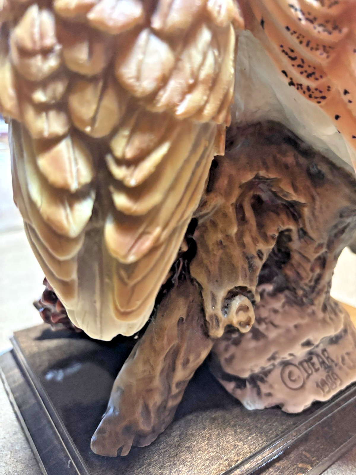 RARE E. Farina Dear Barn Owl w/Owlets Statue on Wood Bas NWT 1989