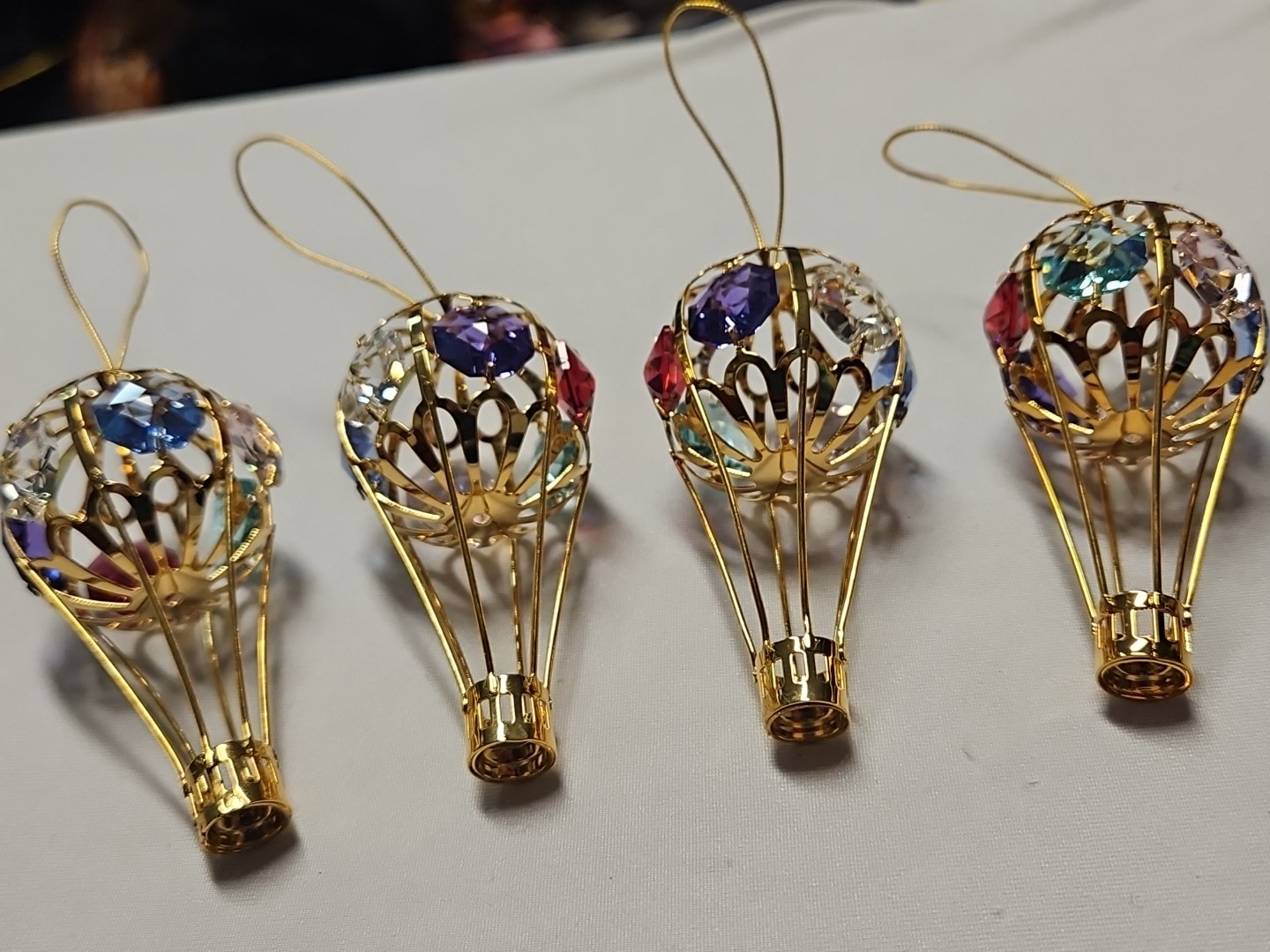 Lot 4 Matashi SWAROVSKI COLOR CRYSTAL HOT AIR BALLOON Ornaments 24K Gold Plated
