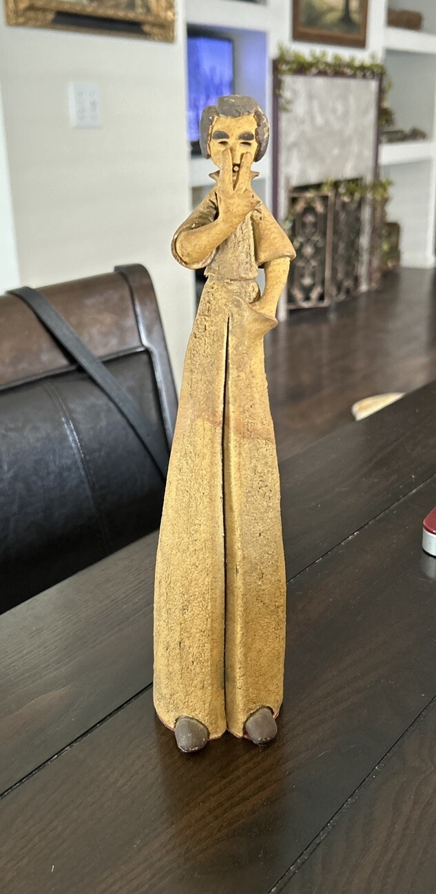 1960s – 70s Folk Art Clay Sculpture Joint Smoking Bell Bottoms Peace Hippie