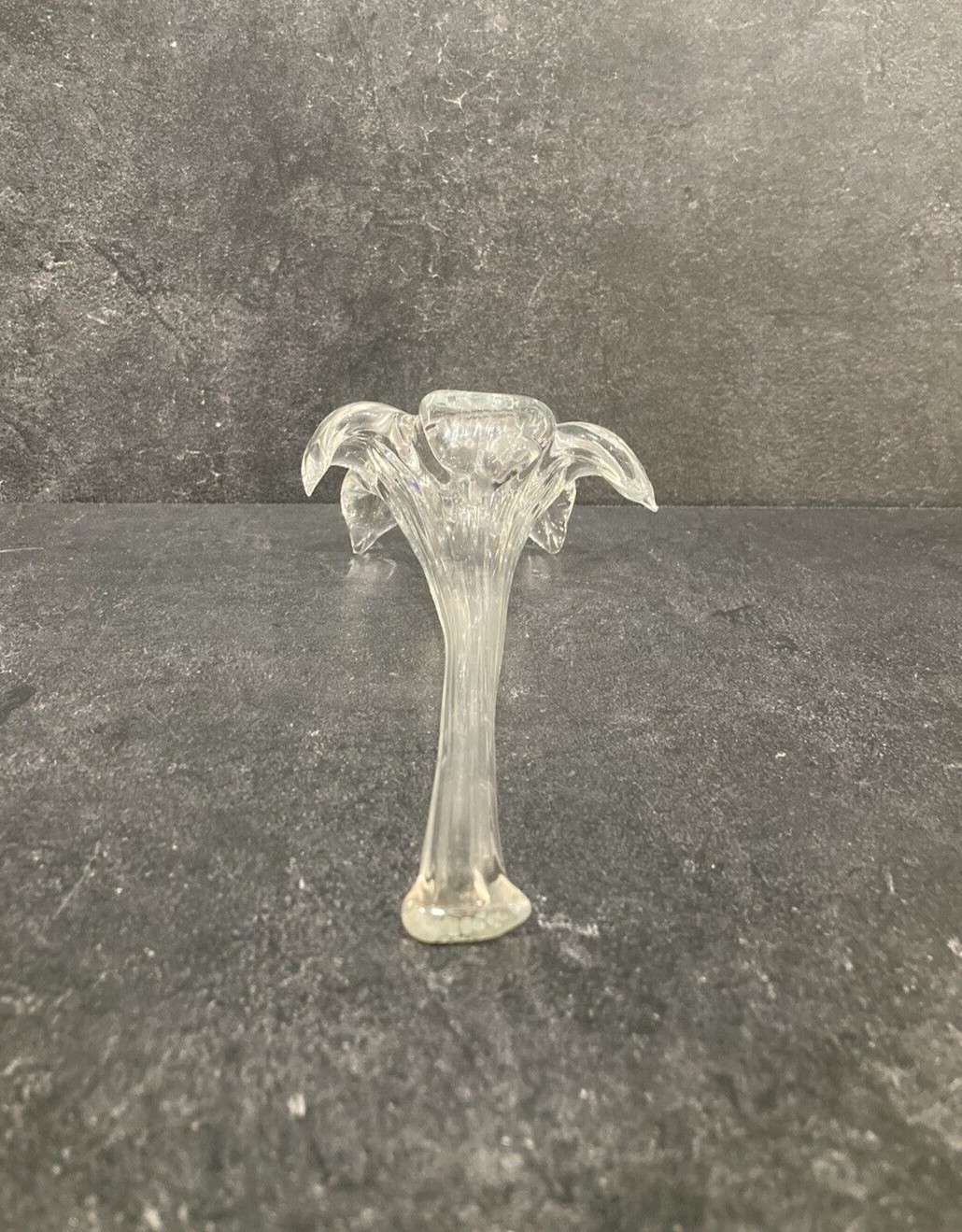 Vintage Clear Glass Lily Shaped Bud Vase Hand Blown 8 inch