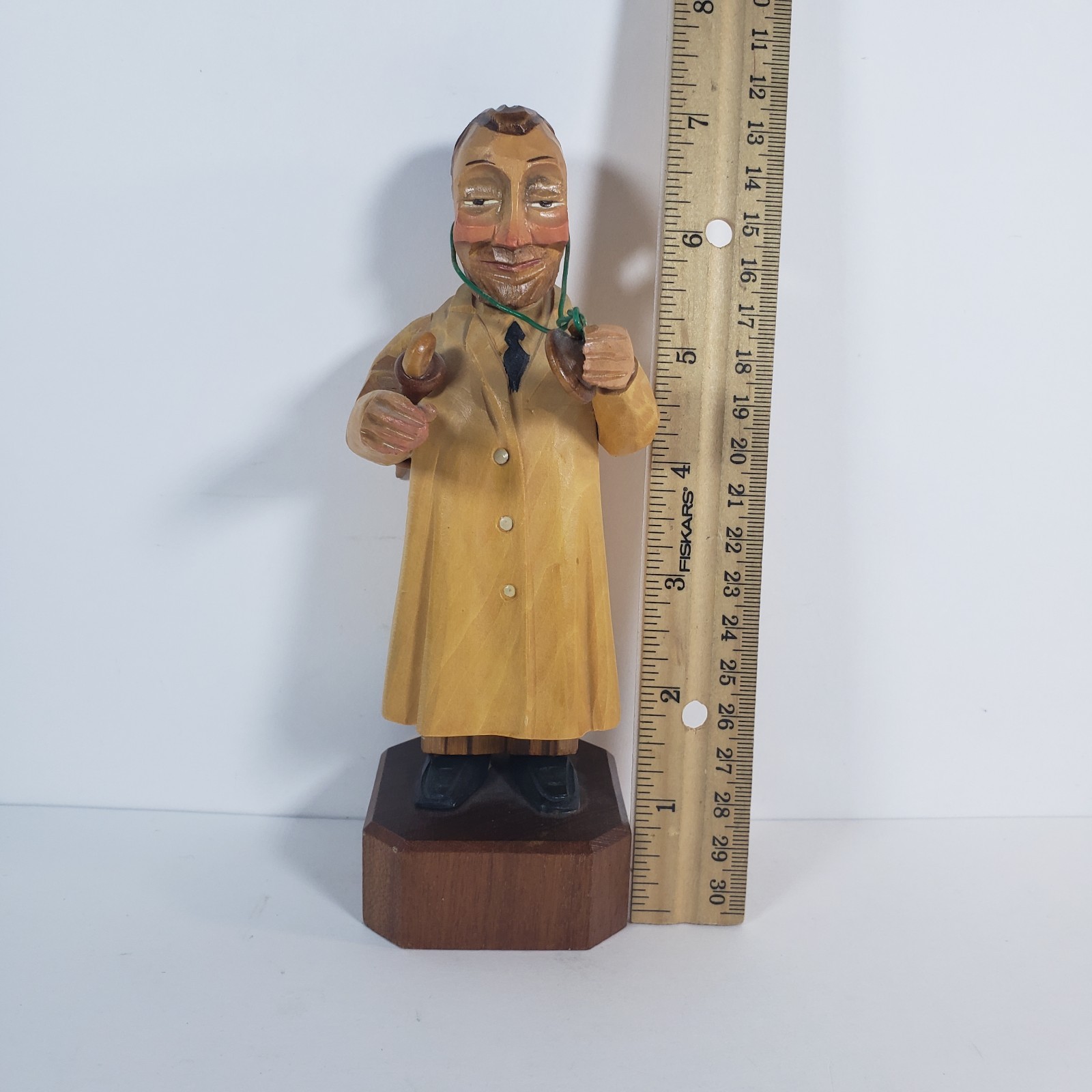 Vintage Anri Hand Carved Wood General Practitioner With Syringe & Stethoscope