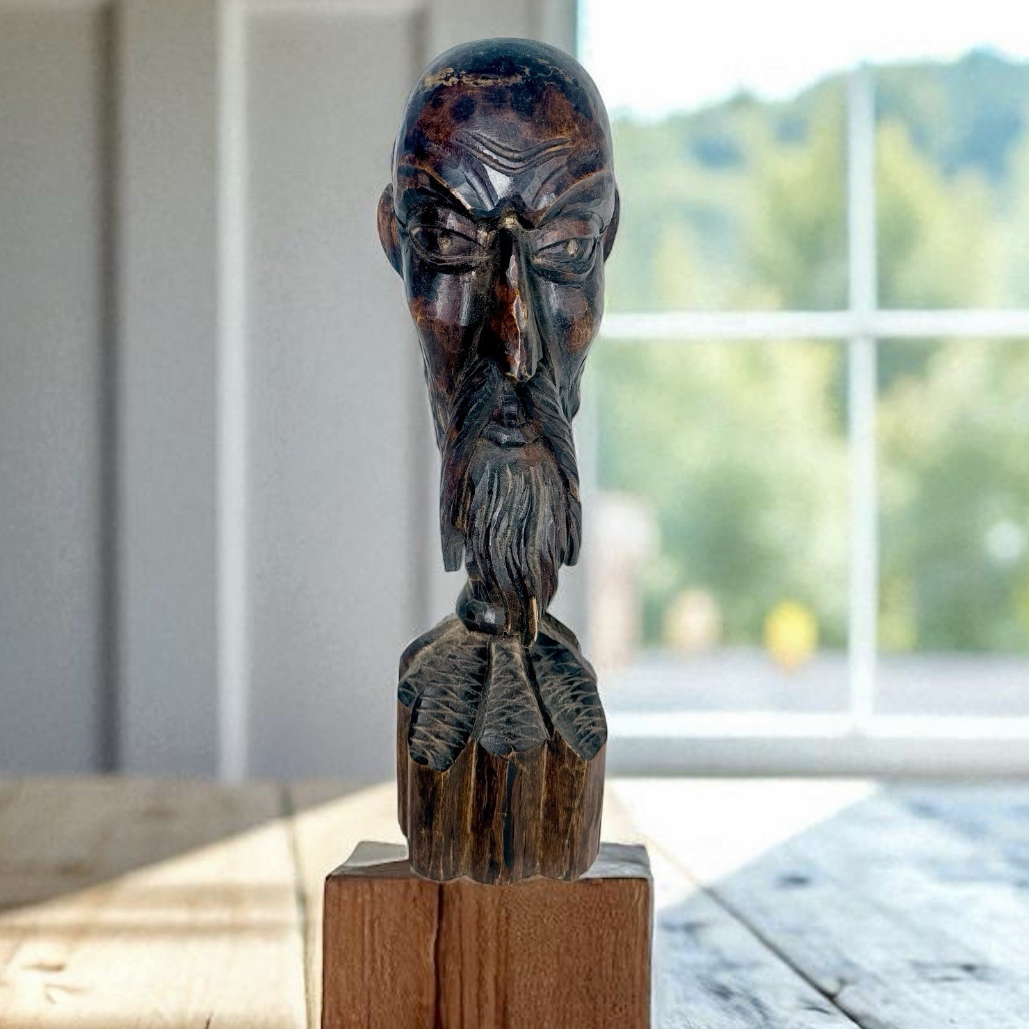 Vintage Hand Carved Wood Man’s Bust Folk Art