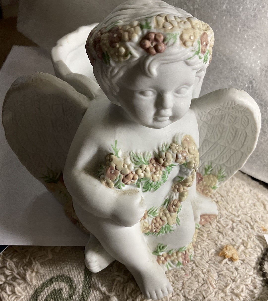 Cherub Angel 3 In. Bisque Porcelain Planter/ Candle Holder Shabby Chic NWOT