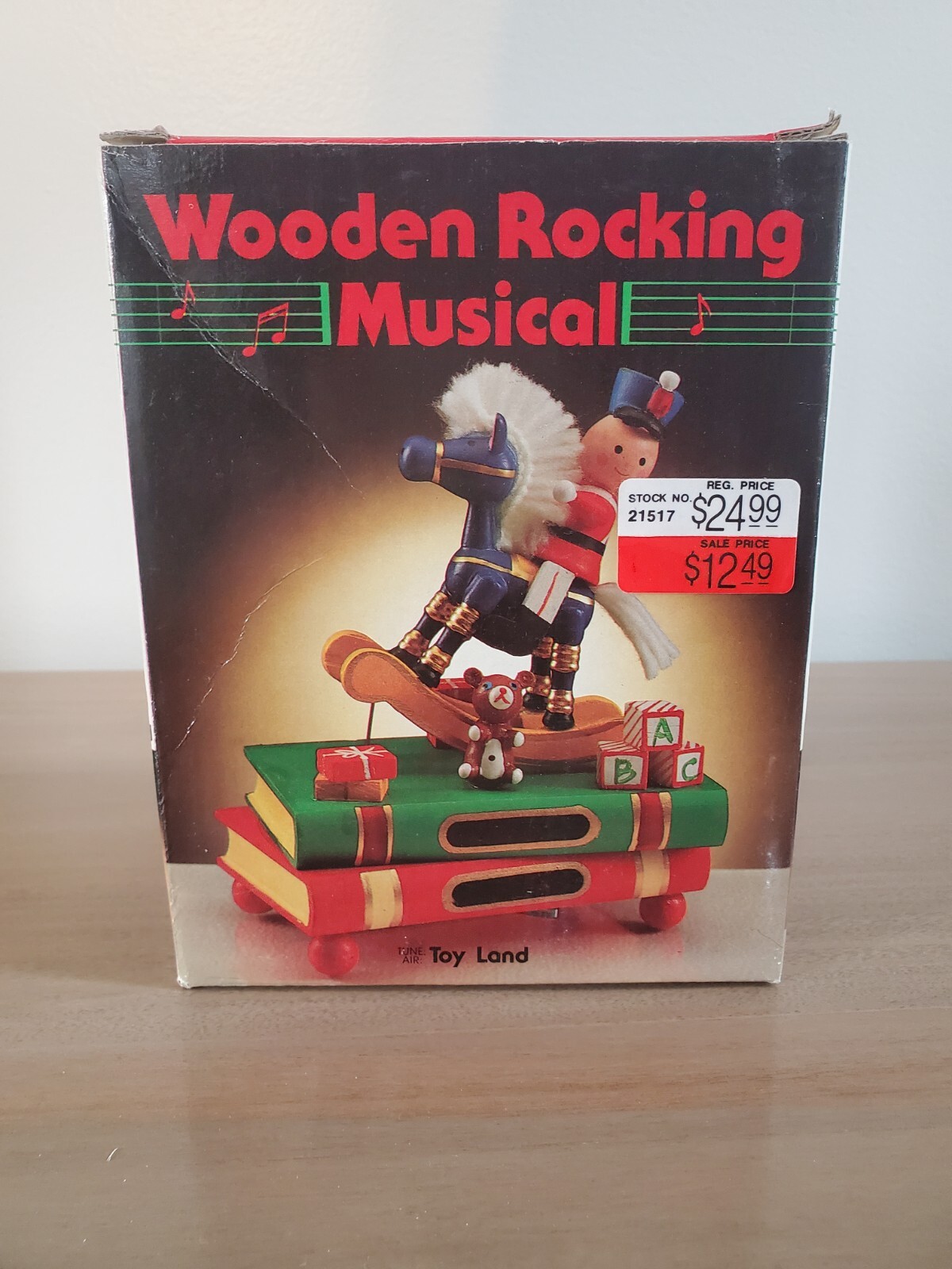 Wooden Motion Rocking Horse Figurine Music Box Plays School Days With Boy