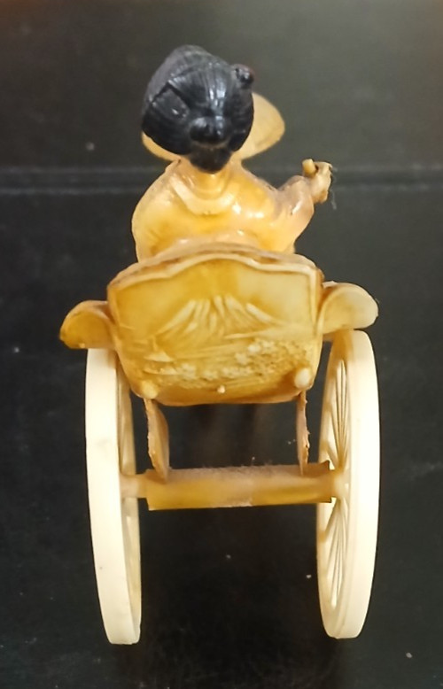 Vintage Celluloid Pull Cart Rickshaw Asian Japanese Man Geisha Girl 1930’s