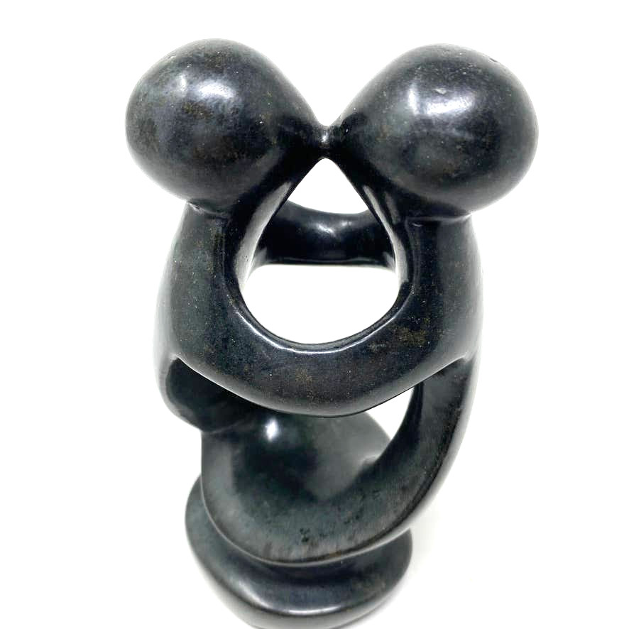 Carved Gray Soapstone Kissing Couple Contemporary