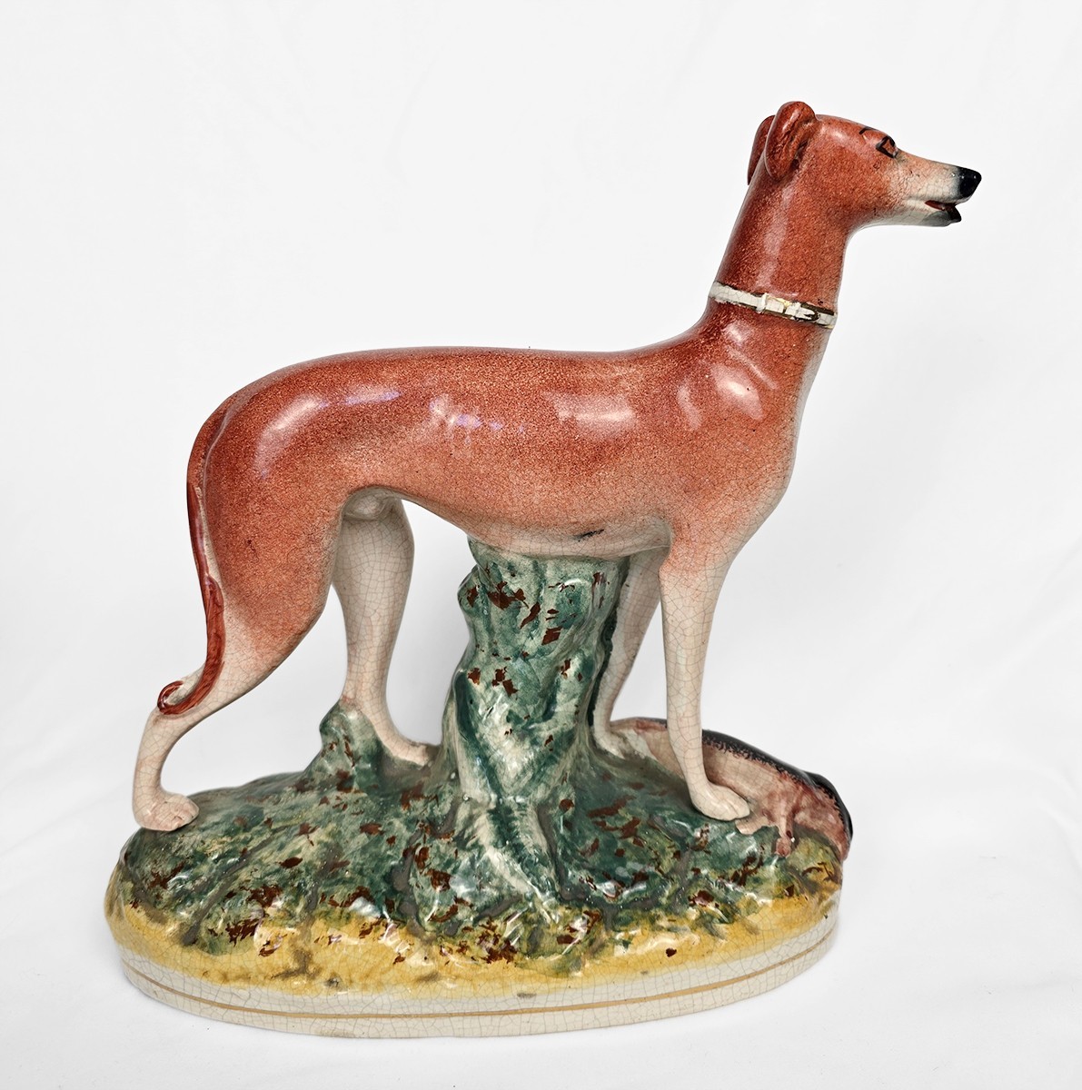 10″ Antique Victorian Staffordshire Pottery Greyhound Figure England c.1860–1880