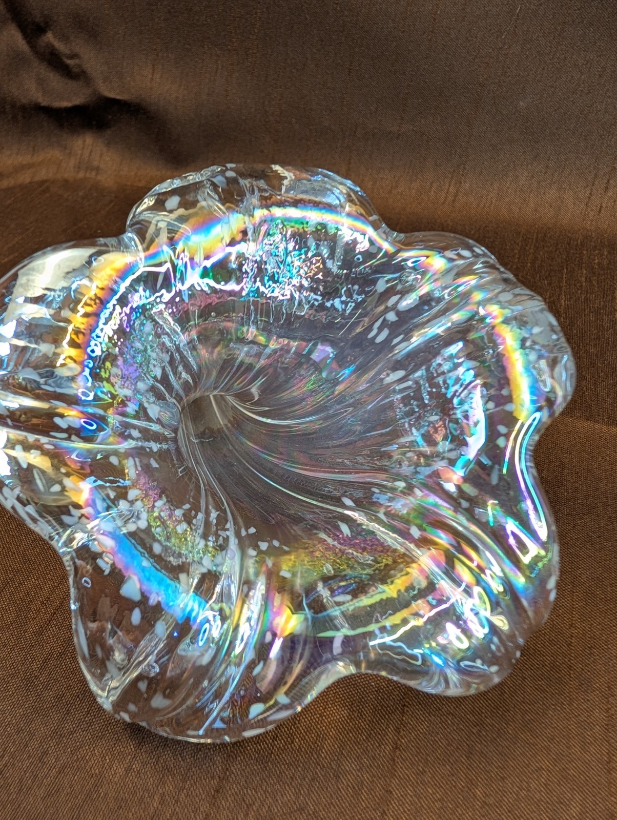 Vintage Langsam-Billig Handcrafted Blown Glass Art Rare Iridescent Crystal Lily