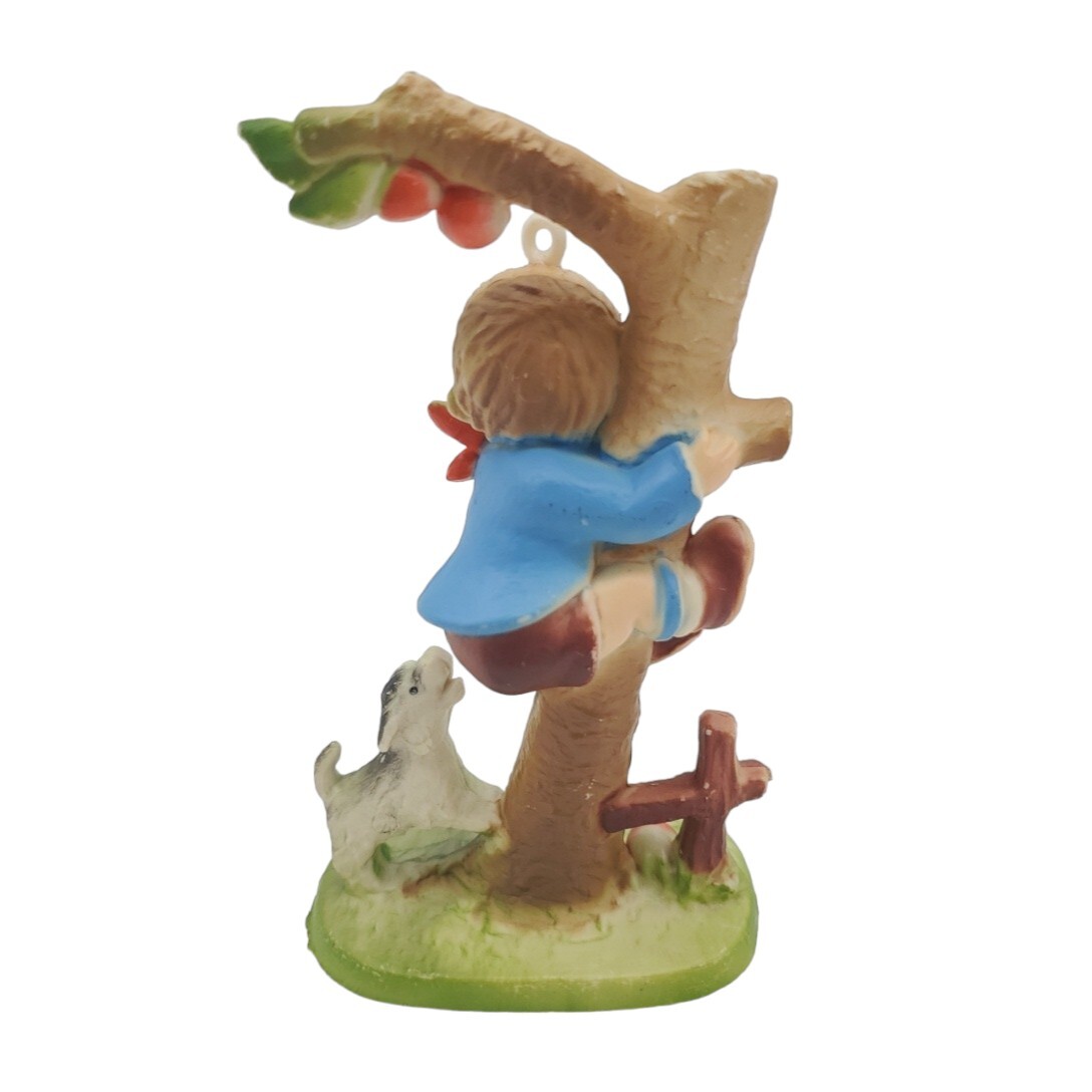 Vintage Figurine Christmas Ornament Bakelite Made in Hong Kong Dog & Boy 4″