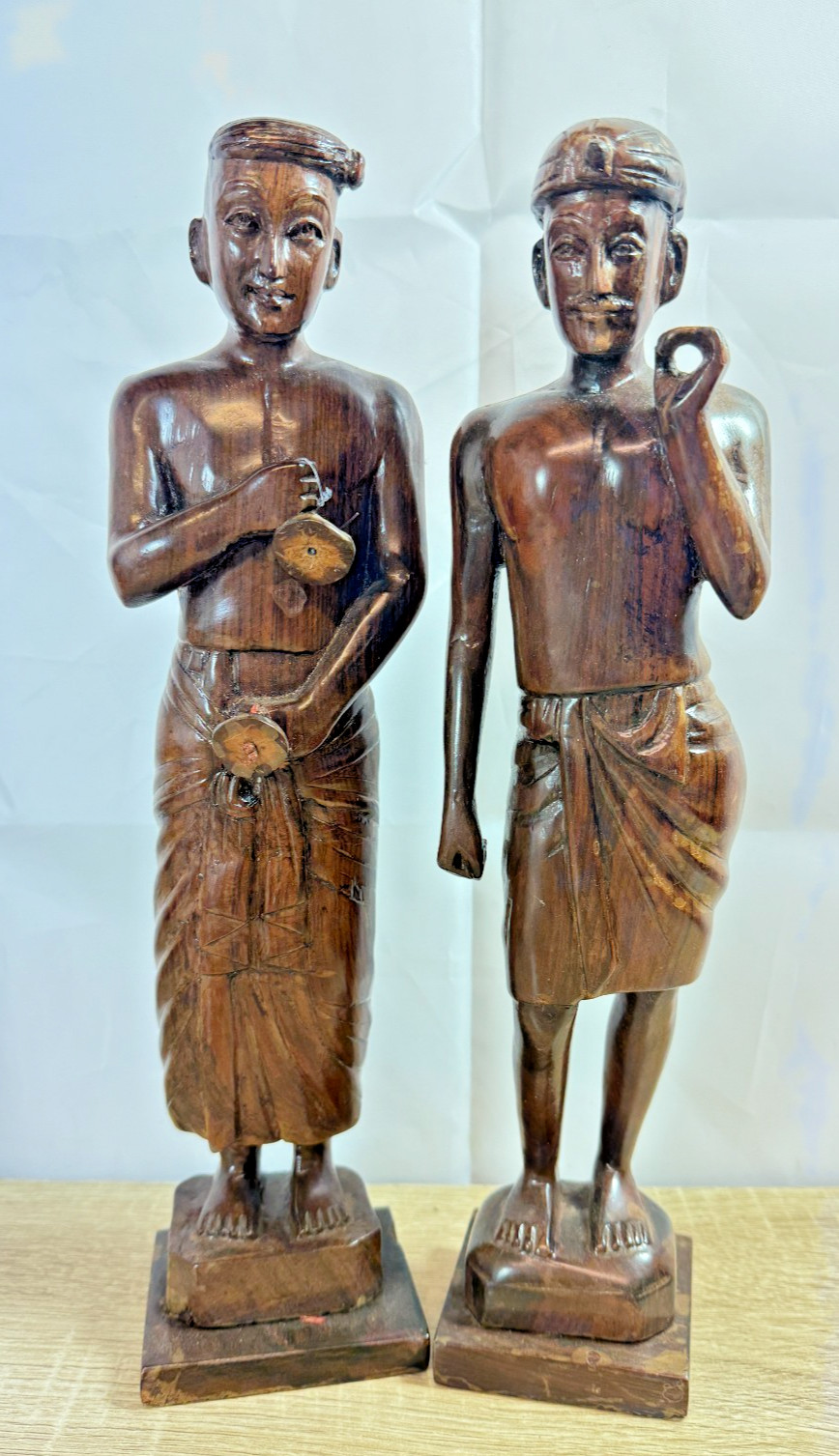 Indian Sheesham Wood Tribal Couple Hand Carved Vintage Figures 32cm
