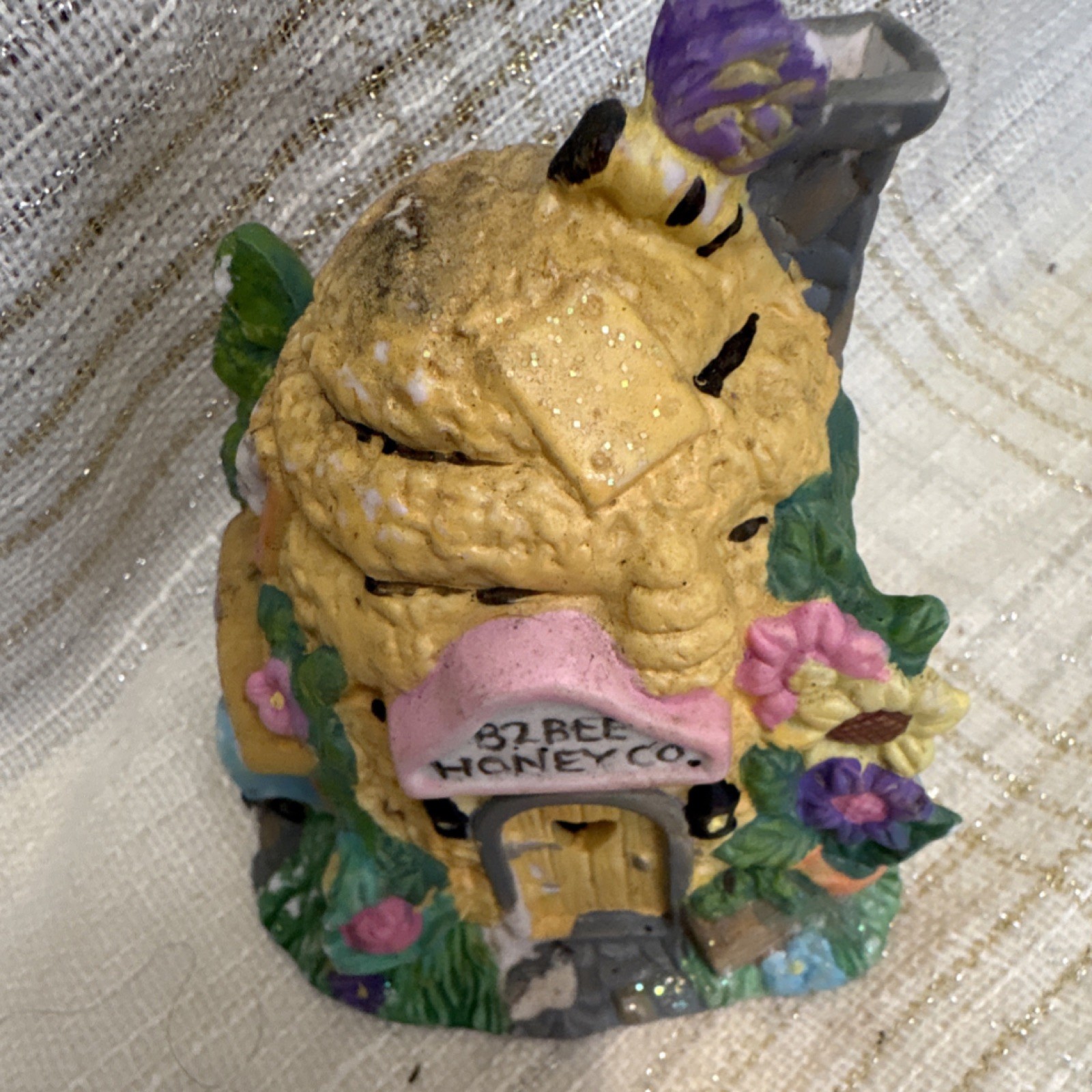 Hand Painted Resin Bee Figurine Floral Multicolor Signed BHS 1998 4in