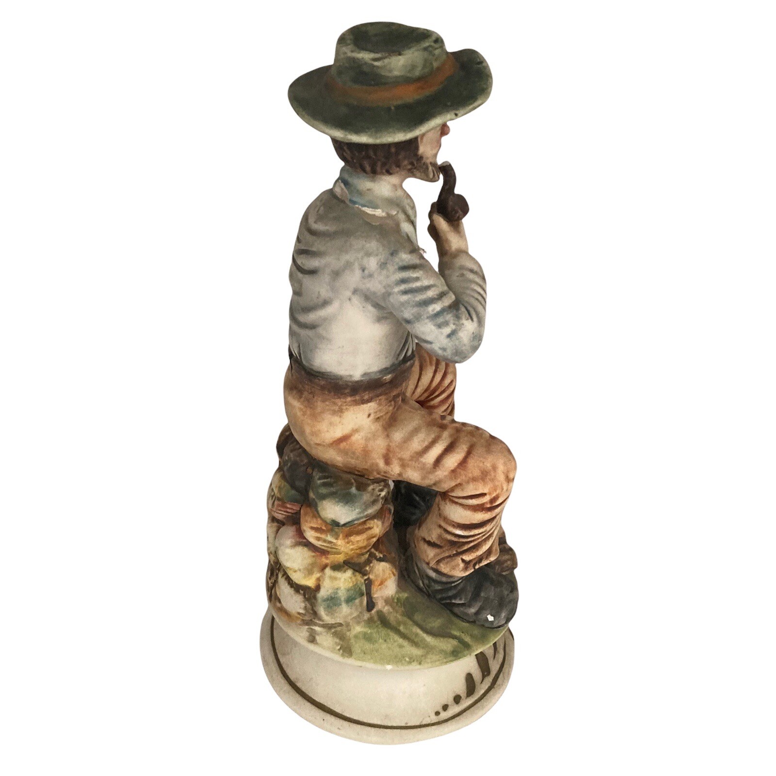 Capodimonte Italy Wood Cutter Man Sitting w Pipe Porcelain 12×5 Stamped