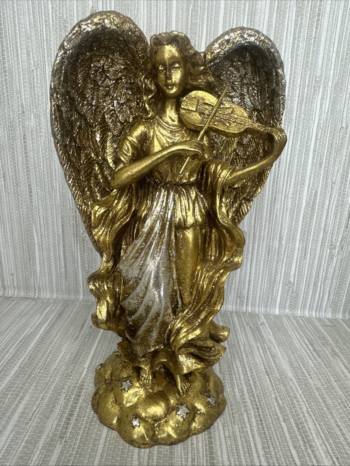 Vintage Set Of 3 Cherubs Playing Instruments Gold Silver Figurines Christmas