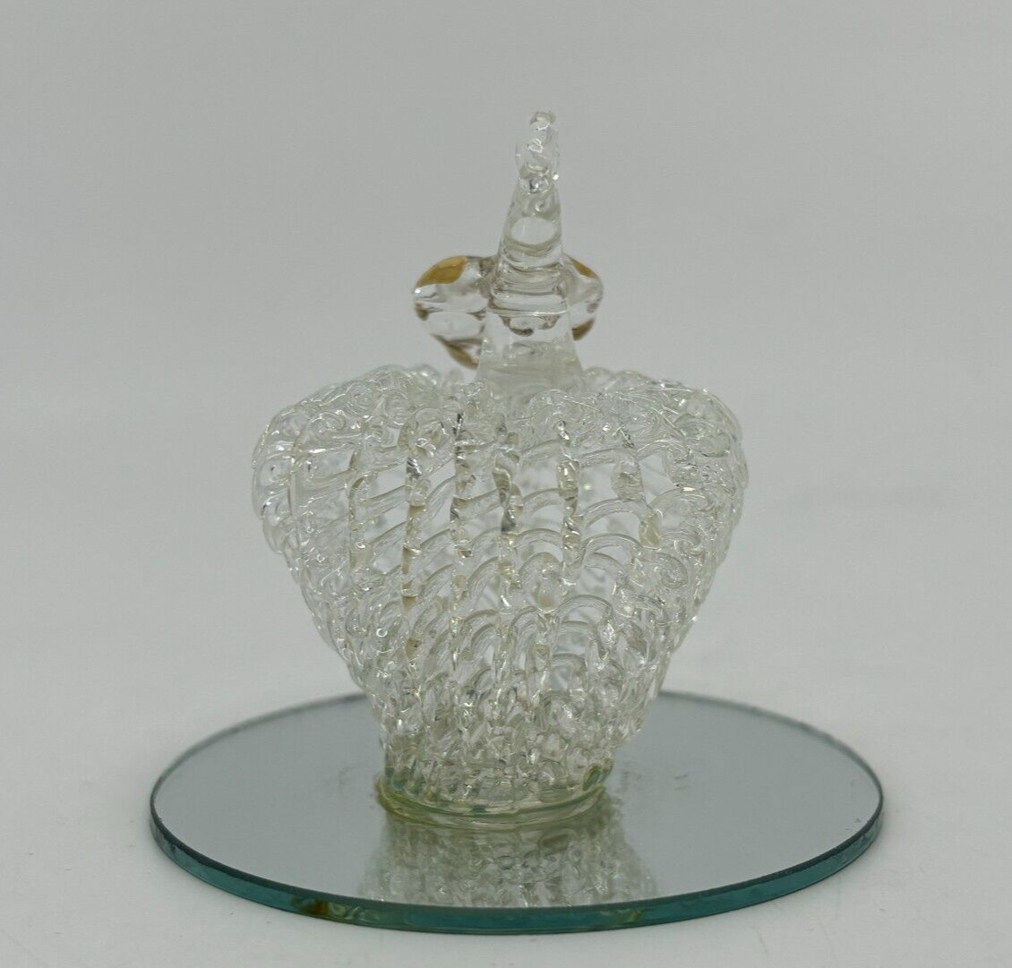 Set Of 4 Spun Glass Figurines Mirrored Base Kittens Shoe Baby Carriage Apple