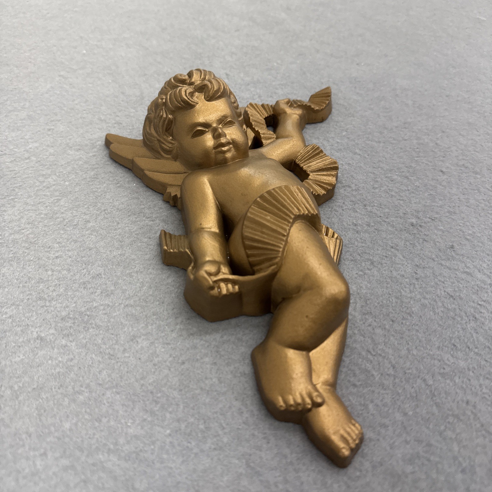 Vintage Cherub Angel Gold Wall Hanging Decor 9.5 Burwood Product 1970