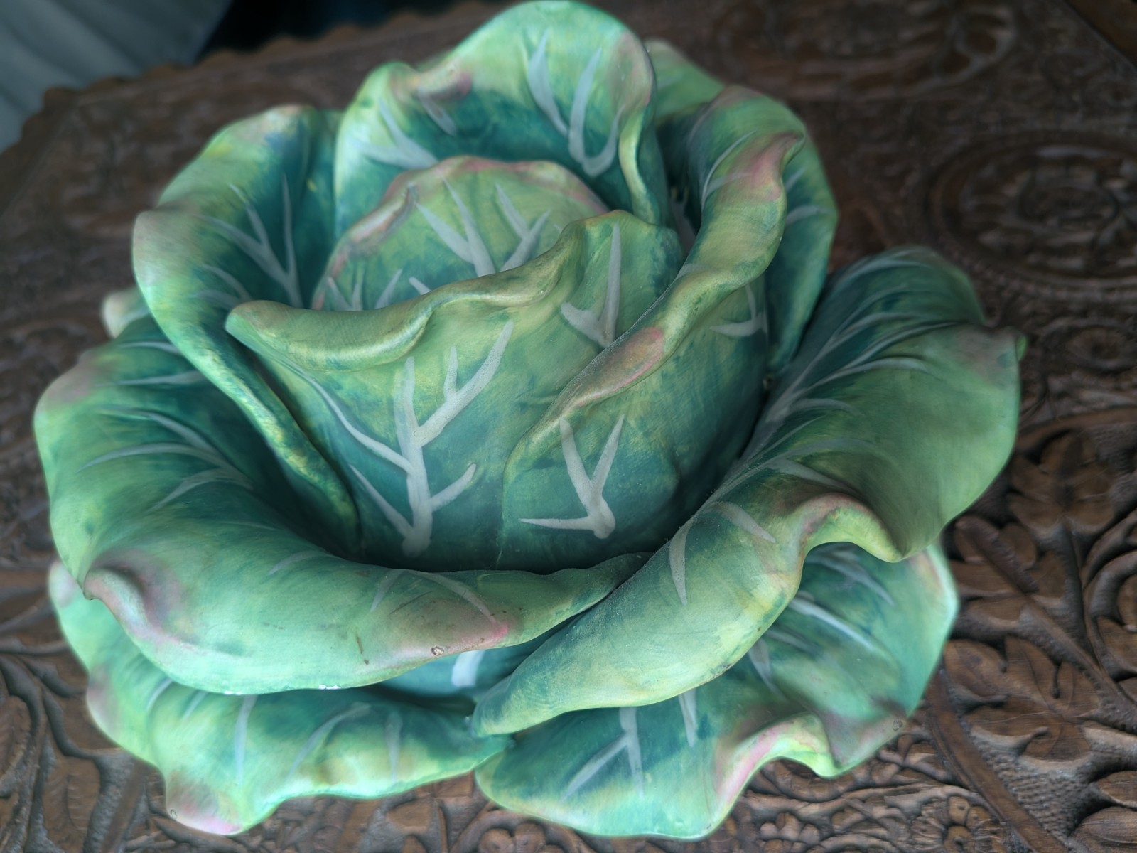 Rare Bordallo Pinheiro Cabbage Sculpture Portugal Whimsical Decor Earthenware