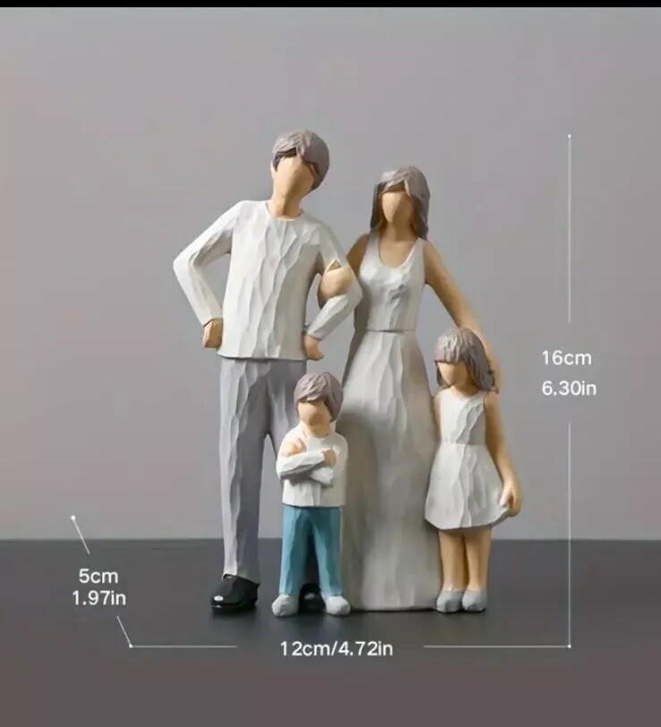 Family Of 4 (Willow Tree Inspired) Hand Painted Figurine Mom Dad Daughter Son