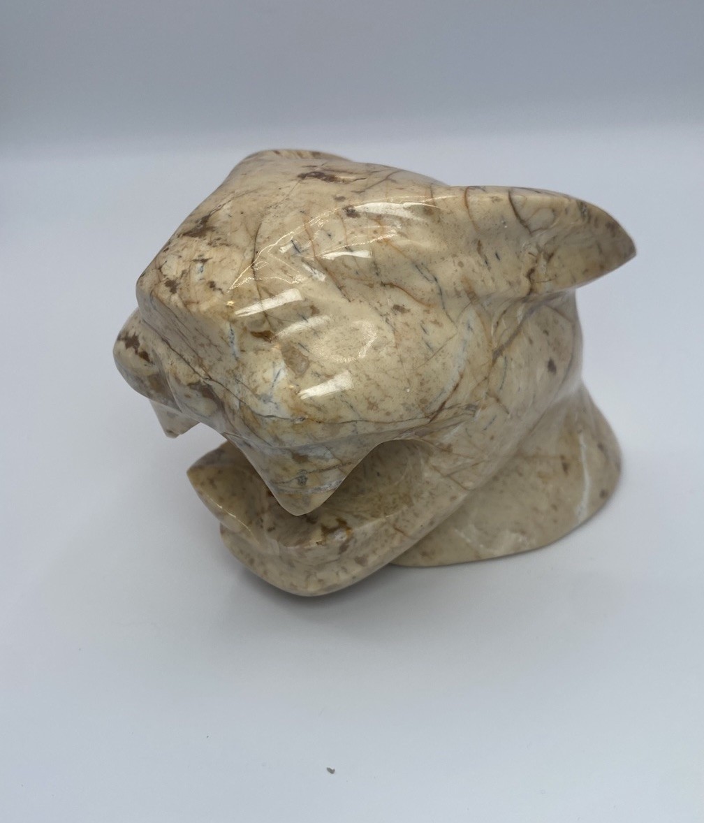 Solid Stone Hand Carved Jaguar Cougar Head Cat Sculpture 3.75”