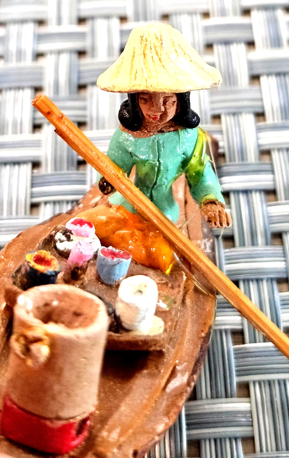 Mixed Lot of 7 VTG Asian Miniature Figurines Wood/Resin Village Life Scenes MCM