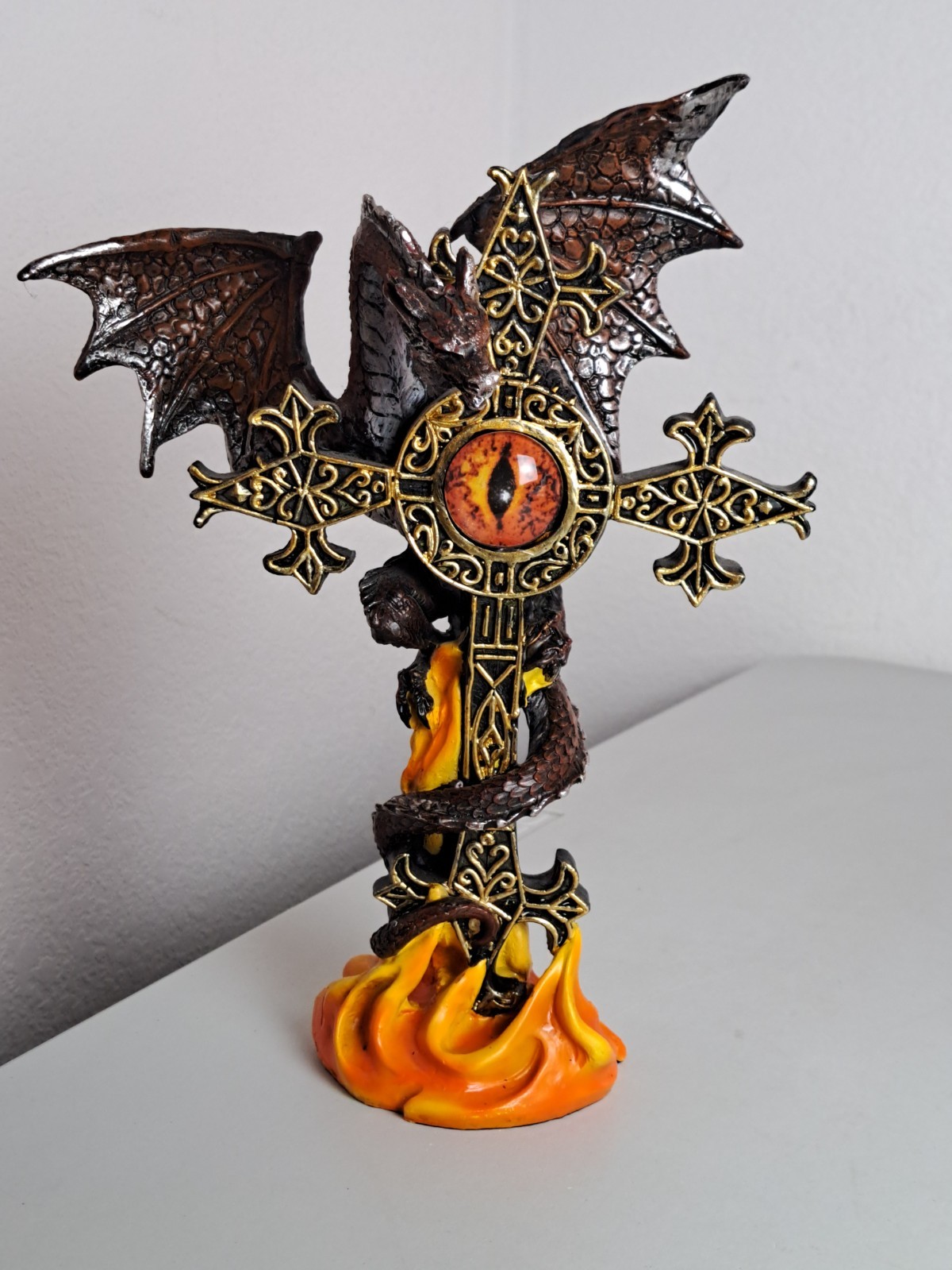 Dragon Wrapped Around Cross with Dragon’s Eye in Center Resin 10″ Fantasy Statue
