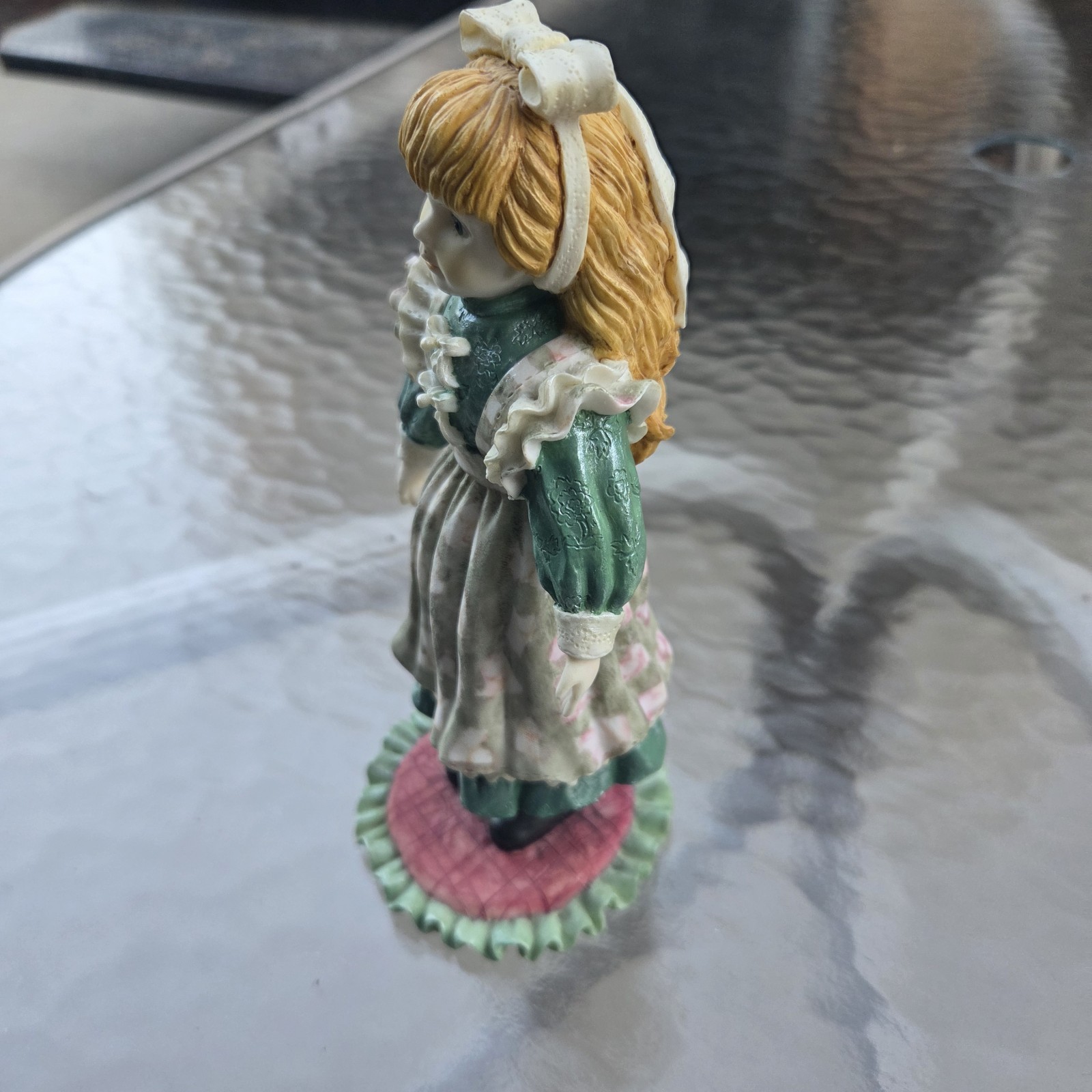 Cracker Barrel Teresa Porcelain Doll Figurine Girl Green Dress VTG
